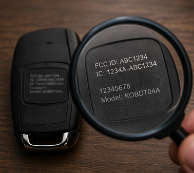 How do I find the FCC ID or part number of my existing key fob?