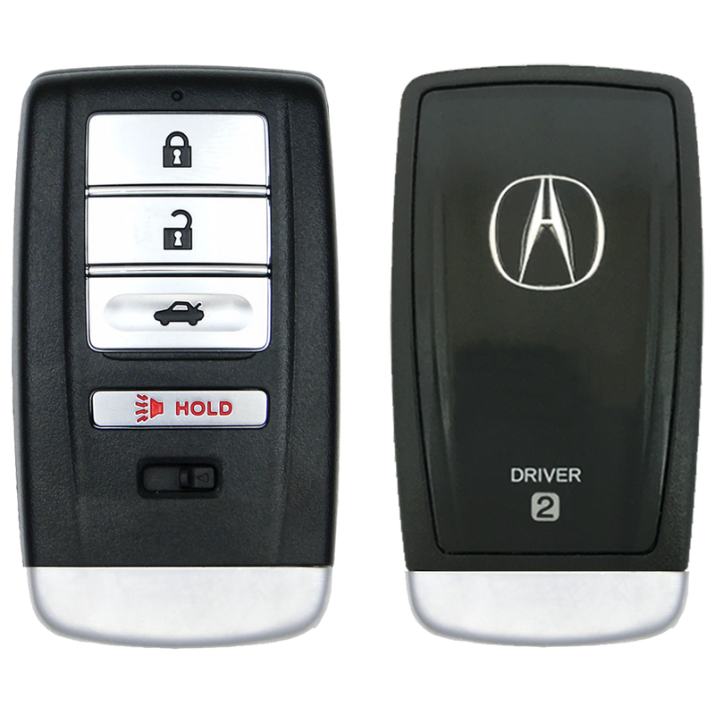 Front and Back of the 2020 Acura RLX Smart Remote Key Fob 4 Button w/ Trunk Driver 2 (FCC: KR5V1X, P/N: 72147-TZ3-A11)