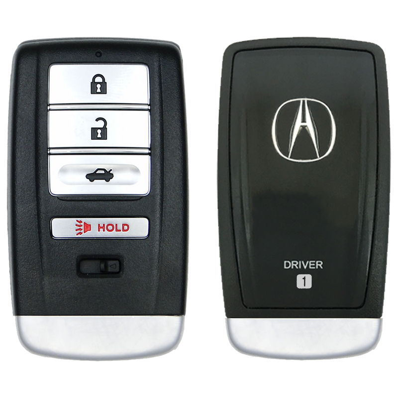 Front and Back of the 2017 Acura ILX Smart Remote Key Fob 4 Button w/ Trunk Driver 1 (FCC: KR5V1X, P/N: 72147-TZ3-A01)