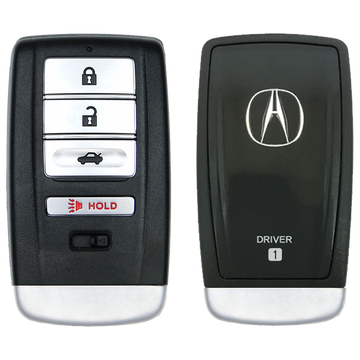 Front and Back of the 2018 Acura RLX Smart Remote Key Fob 4 Button w/ Trunk Driver 1 (FCC: KR5V1X, P/N: 72147-TZ3-A01)