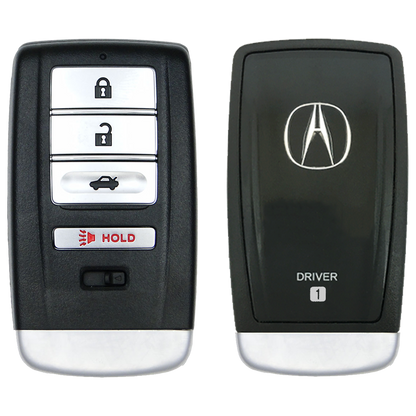 Front and Back of the 2018 Acura RLX Smart Remote Key Fob 4 Button w/ Trunk Driver 1 (FCC: KR5V1X, P/N: 72147-TZ3-A01)