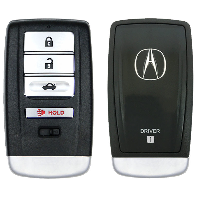 Front and Back of the 2018 Acura RLX Smart Remote Key Fob 4 Button w/ Trunk Driver 1 (FCC: KR5V1X, P/N: 72147-TZ3-A01)