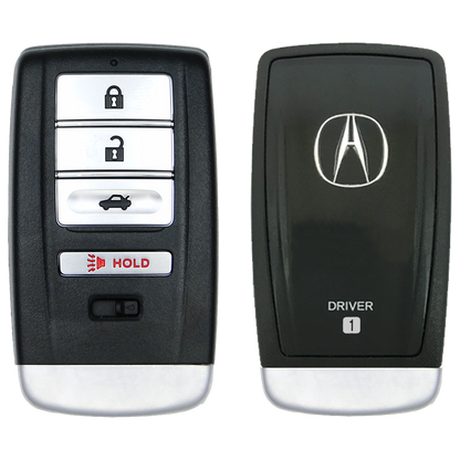 Front and Back of the 2016 Acura TLX Smart Remote Key Fob 4 Button w/ Trunk Driver 1 (FCC: KR5V1X, P/N: 72147-TZ3-A01)
