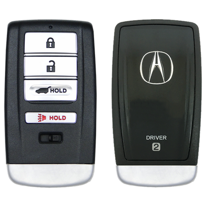 Front and Back of the 2015 Acura MDX Smart Remote Key Fob 4 Button w/ Hatch Driver 2 (FCC: KR5V1X, P/N: 72147-TZ5-A11)