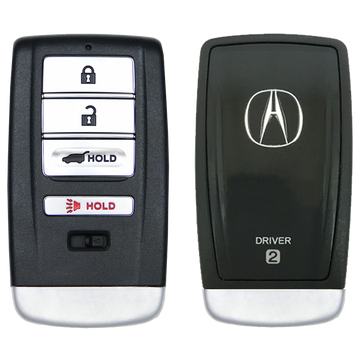 Front and Back of the 2014 Acura MDX Smart Remote Key Fob 4 Button w/ Hatch Driver 2 (FCC: KR5V1X, P/N: 72147-TZ5-A11)