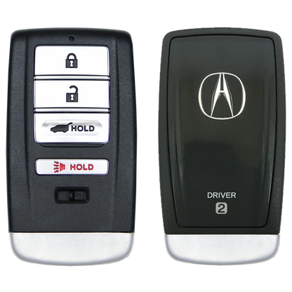 Front and Back of the 2017 Acura RDX Smart Remote Key Fob 4 Button w/ Hatch Driver 2 (FCC: KR5V1X, P/N: 72147-TZ5-A11)