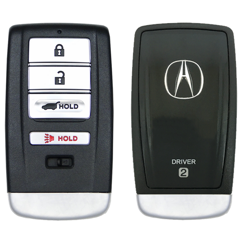 Front and Back of the 2017 Acura MDX Smart Remote Key Fob 4 Button w/ Hatch Driver 2 (FCC: KR5V1X, P/N: 72147-TZ5-A11)
