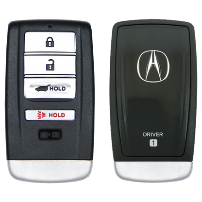 Front and Back of the 2016 Acura RDX Smart Remote Key Fob 4 Button w/ Hatch Driver 1 (FCC: KR5V1X, P/N: 72147-TZ5-A01)