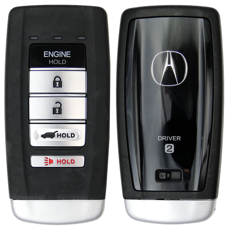 Front and Back of the 2018 Acura RDX Smart Remote Key Fob 5 Button w/ Hatch, Remote Start Driver 2 (FCC: KR580399900, P/N: 72147-TZ6-A81)