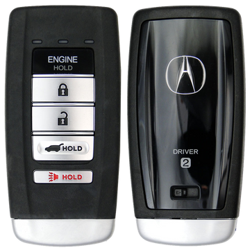 Front and Back of the 2016 Acura RDX Smart Remote Key Fob 5 Button w/ Hatch, Remote Start Driver 2 (FCC: KR580399900, P/N: 72147-TZ6-A81)