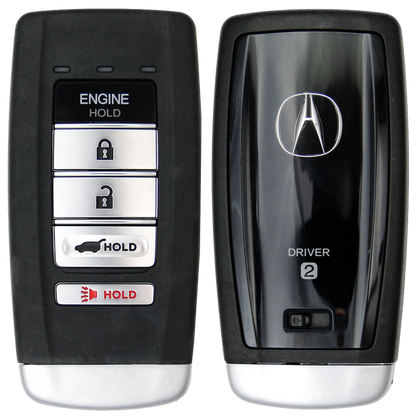 Front and Back of the 2016 Acura MDX Smart Remote Key Fob 5 Button w/ Hatch, Remote Start Driver 2 (FCC: KR580399900, P/N: 72147-TZ6-A81)