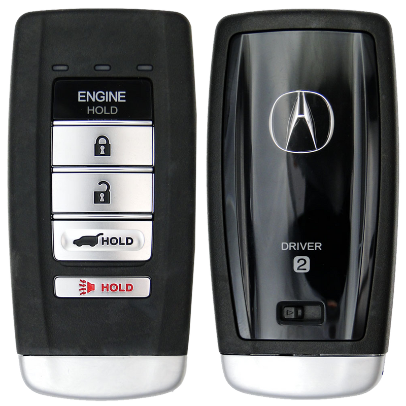 Front and Back of the 2016 Acura MDX Smart Remote Key Fob 5 Button w/ Hatch, Remote Start Driver 2 (FCC: KR580399900, P/N: 72147-TZ6-A81)