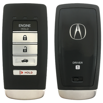 Front and Back of the 2019 Acura RLX Smart Remote Key Fob 5 Button w/ Trunk, Remote Start Driver 1 (FCC: KR580399900, P/N: 72147-TZ3-A51)