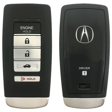 Front and Back of the 2018 Acura ILX Smart Remote Key Fob 5 Button w/ Trunk, Remote Start Driver 1 (FCC: KR580399900, P/N: 72147-TZ3-A51)