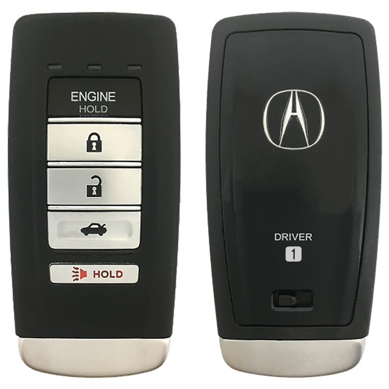 Front and Back of the 2020 Acura ILX Smart Remote Key Fob 5 Button w/ Trunk, Remote Start Driver 1 (FCC: KR580399900, P/N: 72147-TZ3-A51)