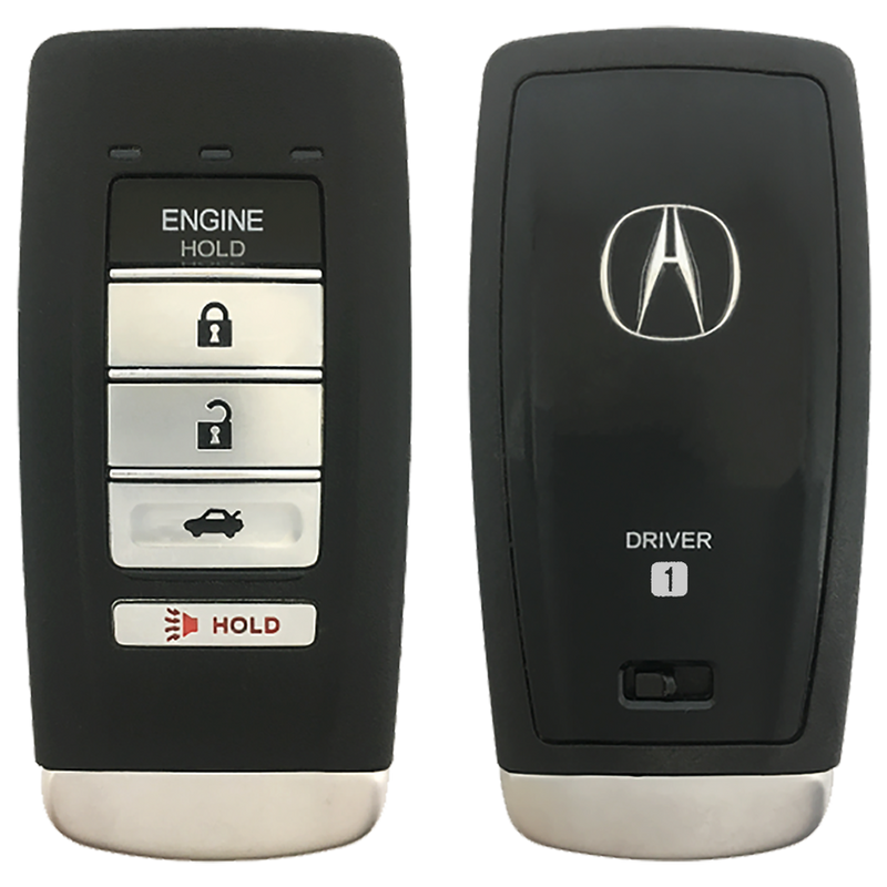 Front and Back of the 2019 Acura ILX Smart Remote Key Fob 5 Button w/ Trunk, Remote Start Driver 1 (FCC: KR580399900, P/N: 72147-TZ3-A51)