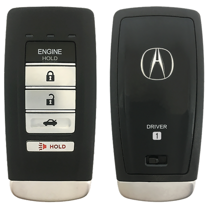 Front and Back of the 2017 Acura RLX Smart Remote Key Fob 5 Button w/ Trunk, Remote Start Driver 1 (FCC: KR580399900, P/N: 72147-TZ3-A51)
