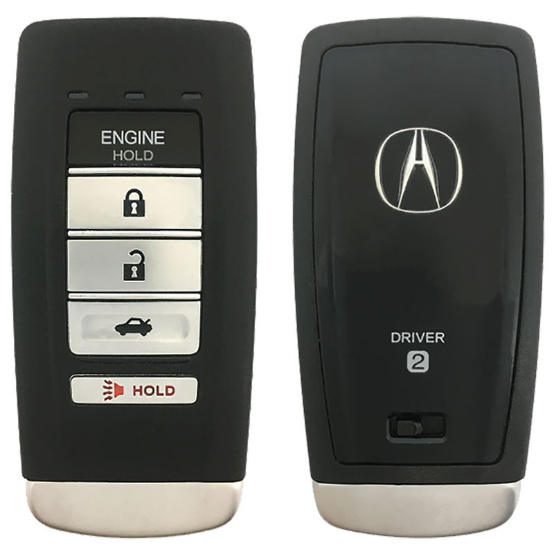 Front and Back of the 2017 Acura ILX Smart Remote Key Fob 5 Button w/ Trunk, Remote Start Driver 2 (FCC: KR580399900, P/N: 72147-TZ3-A61)