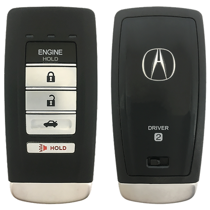 Front and Back of the 2018 Acura RLX Smart Remote Key Fob 5 Button w/ Trunk, Remote Start Driver 2 (FCC: KR580399900, P/N: 72147-TZ3-A61)