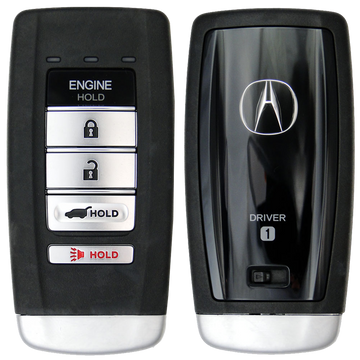 Front and Back of the 2018 Acura MDX Smart Remote Key Fob 5 Button w/ Hatch, Remote Start Driver 1 (FCC: KR580399900, P/N: 72147-TZ6-A71)