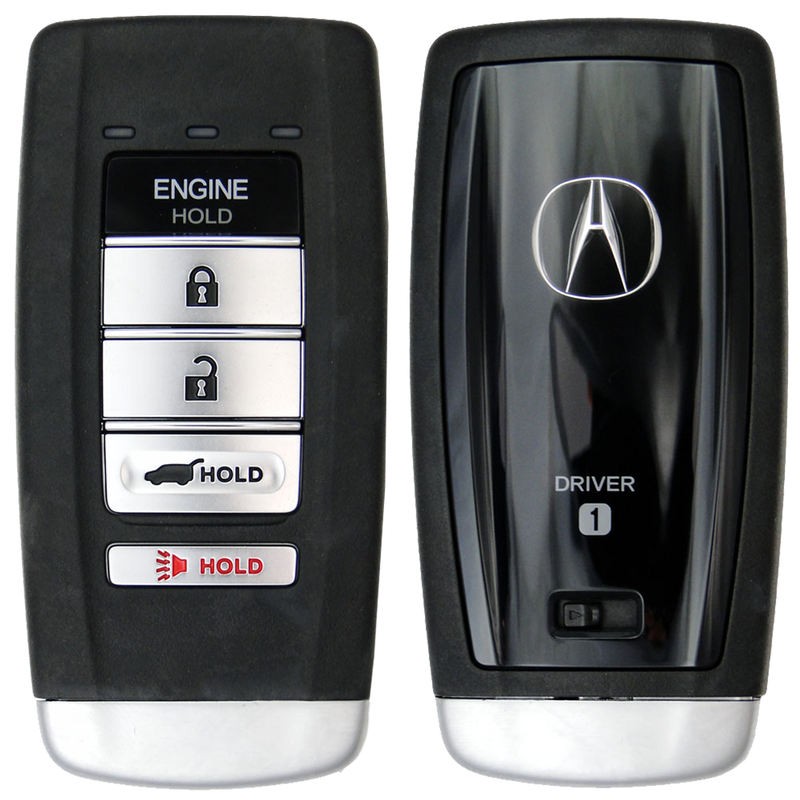 Front and Back of the 2016 Acura MDX Smart Remote Key Fob 5 Button w/ Hatch, Remote Start Driver 1 (FCC: KR580399900, P/N: 72147-TZ6-A71)