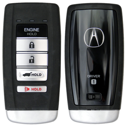 Front and Back of the 2016 Acura MDX Smart Remote Key Fob 5 Button w/ Hatch, Remote Start Driver 1 (FCC: KR580399900, P/N: 72147-TZ6-A71)