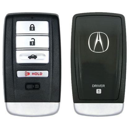 Front and Back of the 2021 Acura TLX Smart Remote Key Fob 4 Button w/ Trunk Driver 1 (FCC: KR5T21, P/N: 72147-TGV-A01)