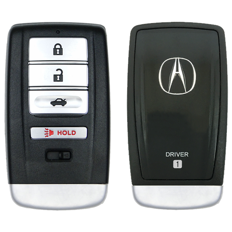 Front and Back of the 2021 Acura TLX Smart Remote Key Fob 4 Button w/ Trunk Driver 1 (FCC: KR5T21, P/N: 72147-TGV-A01)