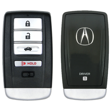 Front and Back of the 2023 Acura TLX Smart Remote Key Fob 4 Button w/ Trunk Driver 1 (FCC: KR5T21, P/N: 72147-TGV-A01)