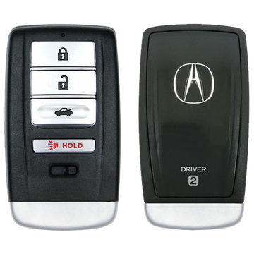 Front and Back of the 2022 Acura TLX Smart Remote Key Fob 4 Button w/ Trunk Driver 2 (FCC: KR5T21, P/N: 72147-TGV-A11)
