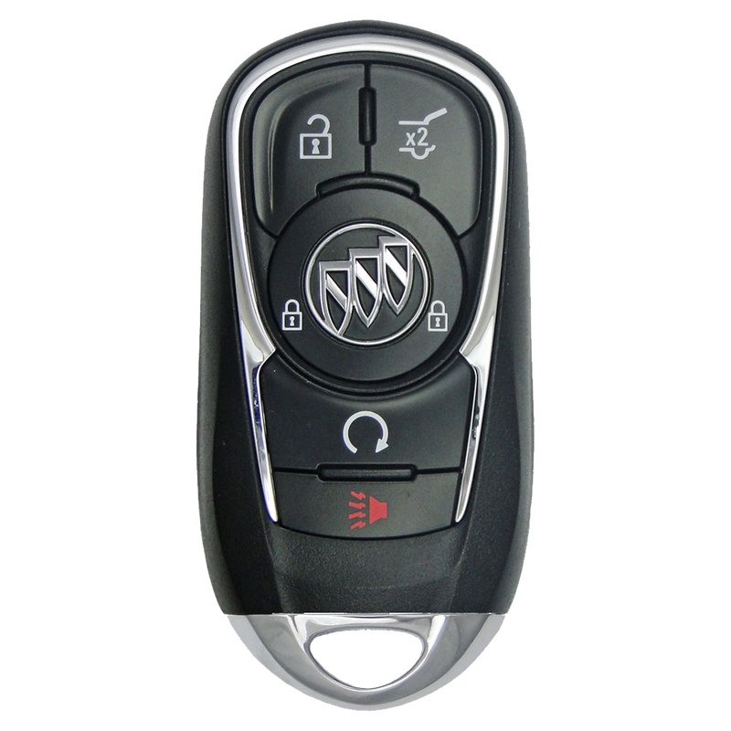 Front of the 2018 Buick Regal Smart Remote Key Fob 5 Button w/ Hatch, Remote Start (FCC: HYQ4EA, P/N: 13521090)