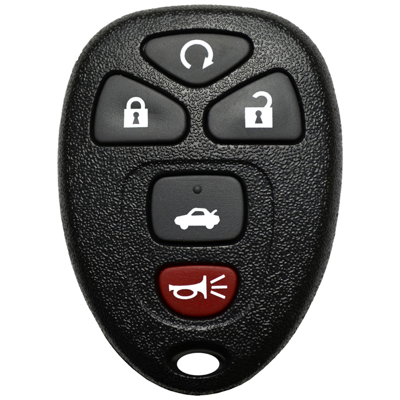 Front of the 2009 Buick LaCrosse Keyless Entry Remote Key Fob 5 Button w/ Trunk, Remote Start (FCC: KOBGT04A, P/N: 22733524)