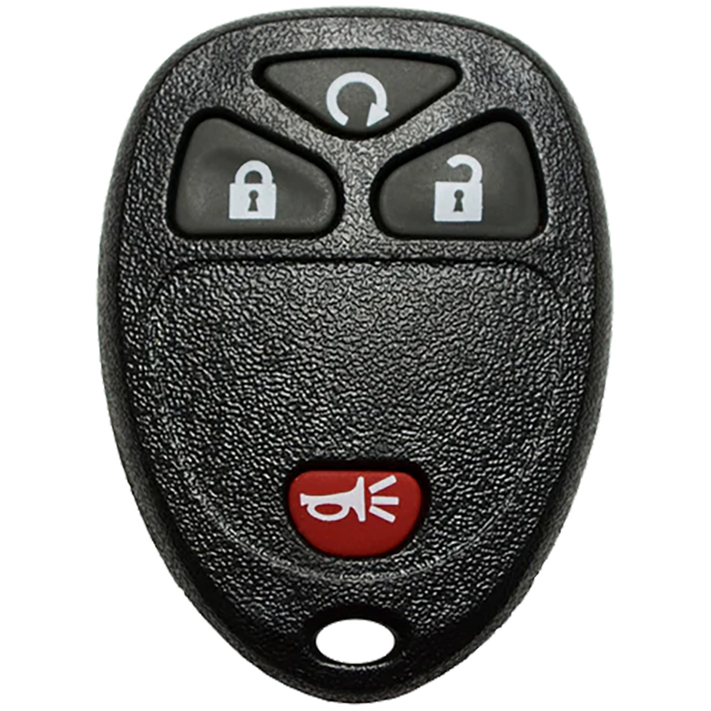 Front of the 2005 Buick Terraza Keyless Entry Remote Key Fob 4 Button w/ Remote Start (FCC: KOBGT04A, P/N: 15114374)