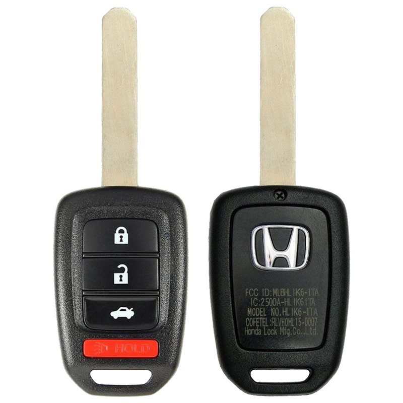 2016 Honda Accord Remote Head Key Fob 4 Button w/ Trunk (FCC: MLBHLIK6-1TA, P/N: 35118-T2A-A60)