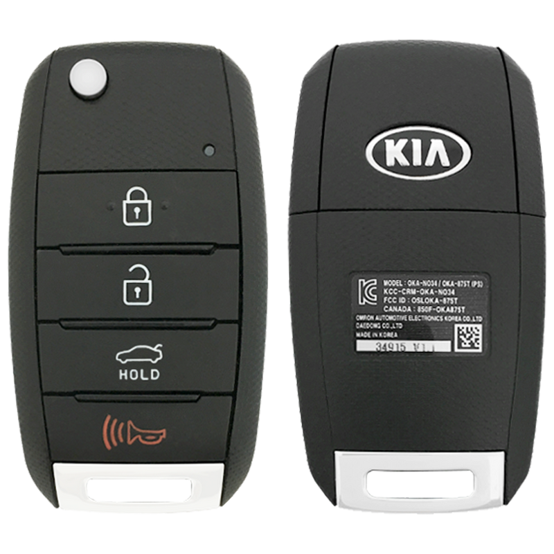 2017 Kia Rio Remote Flip Key Fob 4 Button w/ Trunk (FCC: TQ8-RKE-3F05, P/N: 95430-1W003)