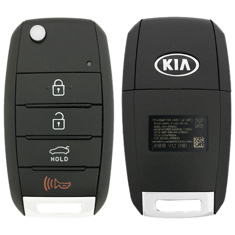 2018 Kia Optima Remote Flip Key Fob 4 Button w/ Trunk (FCC: SY5JFRGE04, P/N: 95430-D4010)