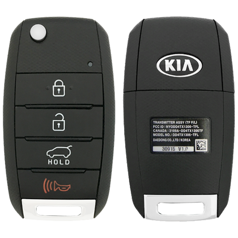 2014 Kia Sportage Remote Flip Key Fob 4 Button w/ Hatch (FCC: NYODD4TX1306-TFL, P/N: 95430-3W350)