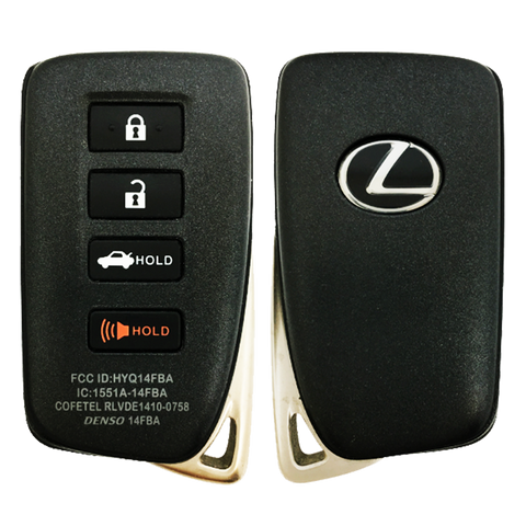 2015 Lexus ES300h Smart Remote Key Fob 4B w/ Trunk (FCC: HYQ14FBA, G Board 0020, P/N: 89904-30A30)